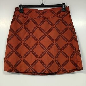 Kavu Nylon Outdoors Hiking Active A-line Skirt Skort Sz 8 Burnt Orange Geometric